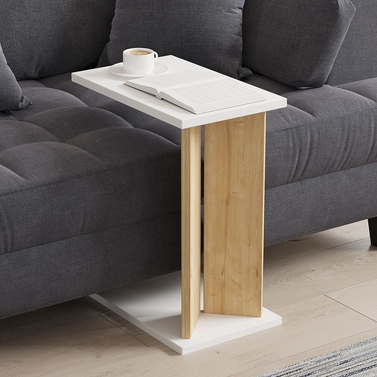 Masuta, Hanah Home, Lun, 25x48.6x50 cm, Stejar Safir / Alb - imagine 4